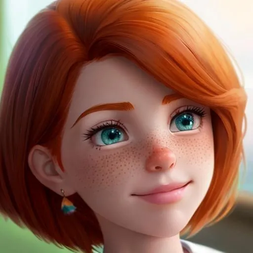 Prompt: Auburn hair, freckled, feminine, girl, beautiful , p
Pixar/Disney style