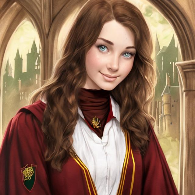 brown-haired, green-eyed beautiful woman as a Gryffi... | OpenArt