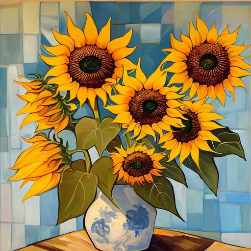 Prompt: sunflowers in style of Margaret Preston
