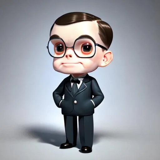 Prompt: Cute and adorable Alan Turing mode caricature male from European Scientist, fantasy, dreamlike, surrealism, super cute, trending on artstation , standing on stage, side profile, caricature, chibi, kawaii,3d rendering, octane rendering, volumetric light