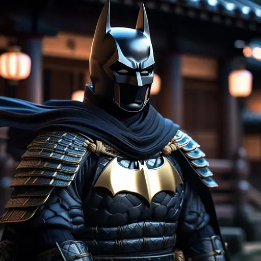 Prompt: Portrait of { Ninja batman } in  {edo era Japan}, perfect composition, hyperrealistic, super detailed, 8k, high quality, trending art, trending on artstation, sharp focus, studio photo, intricate details, highly detailed,happy face, by greg rutkowski