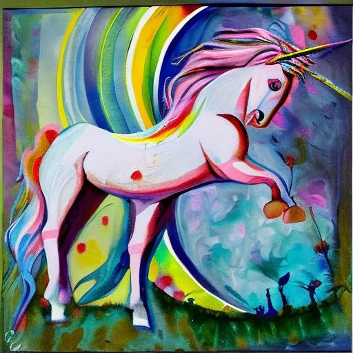 Prompt: unicorn, abstract painting, Rosina Wachtmeister