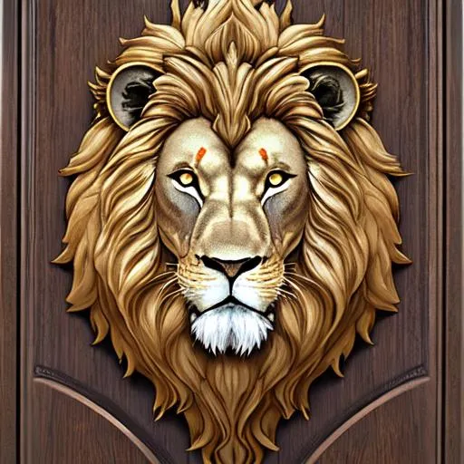 Prompt: Lion face brilliant river door lake fractal sword mountain trees watch rocked chair