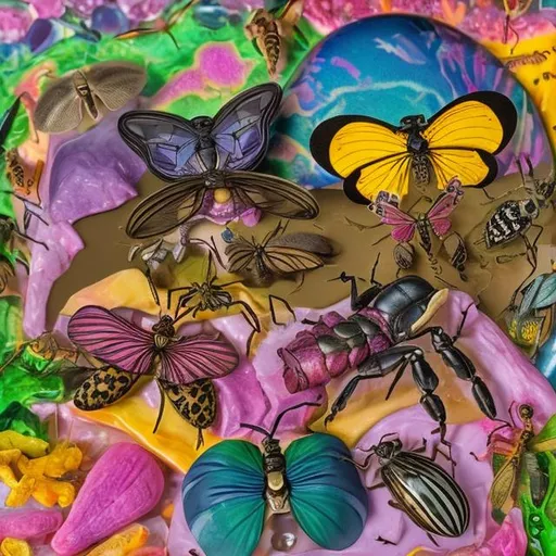 Prompt: Entomologist diorama in the style of Lisa frank 