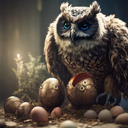 Prompt: Octane render, Hyper realistic, ultra Detailed, dnd half owl half bear, baby, hatches from an egg 
