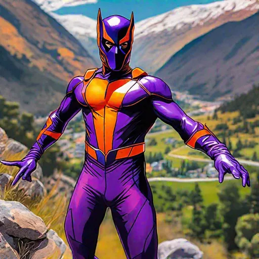 A supervillain in purple and Orange spandex uniform....