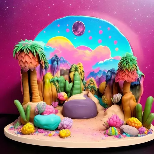 Prompt: Lisa frank style desert diorama