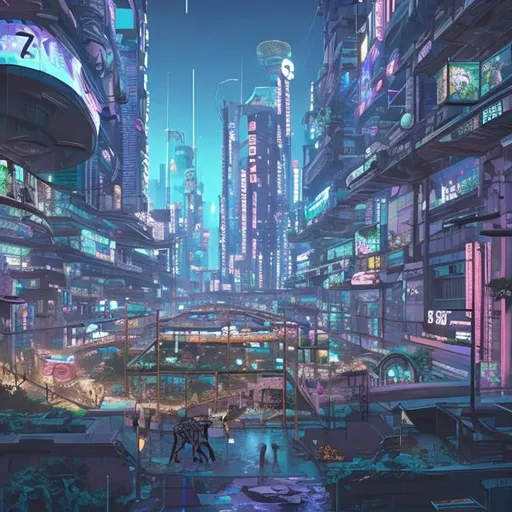 Prompt: cyberpunk city zoo with animals