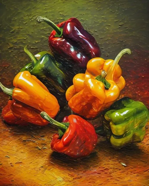 Prompt: Peppers, abstract thick impasto oils, colorful, ultra detailed, highly detailed scenario, intricate, masterpiece, UHD, HDR, symmetric, coherent, epic detail, stunning, beautiful, ,lumen render ,lumen path tracing ,path tracing light ,path tracing shadow ,path tracing special fx, surrealism, Surrealist, 