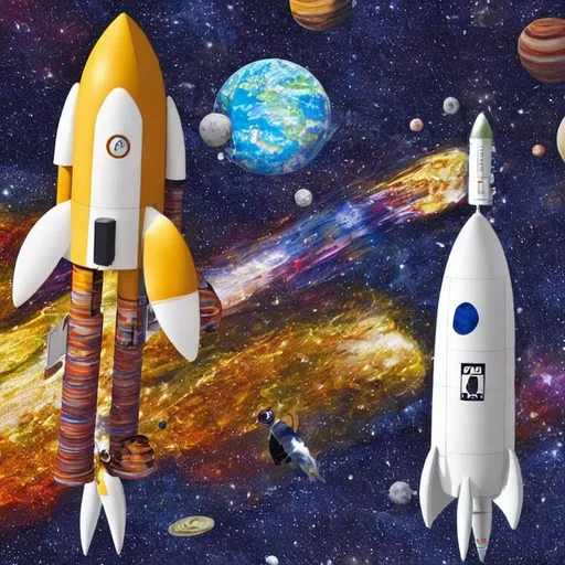 Prompt: A rocket and animal in outer space
