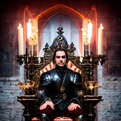 Prompt: {{{(Evil Male Vampire)!!!, sitting on a throne, in a castle, Drinking Blood, Knights at the ready}}}, Professional photography, bokeh, Nighttime lighting, canon lens, shot on dslr 64 megapixels sharp focus, photorealistic, Intricately Designed, Hyperrealistic, Ultra Detail, Male, Sinister, Savage, Bloody, Violent, Midnight, Fangs