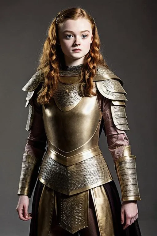 Prompt: Sadie Sink, Knight costume, 