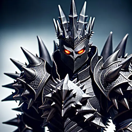 Prompt: dark lord with spiky armour and a spiky crown, Professional, Highly Detailed, Hyperrealistic, sharp focus, Professional, UHD, HDR, 8K, Render, HD, Trending on ArtStation, close up, bokeh, outdoor,
