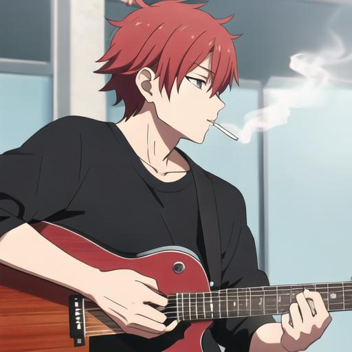 Ichigoame, anime, anime boys, bubbles, musical instrument, guitar, smoking