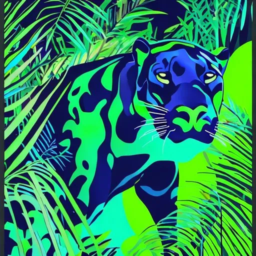 Neon panther in a jungle, abstract | OpenArt