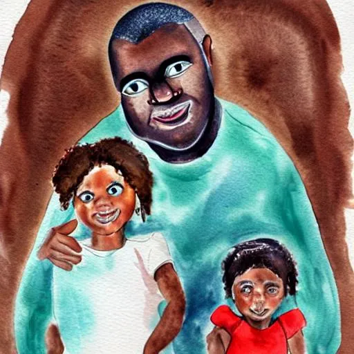 Prompt: biracial brown  Family Portrait,  with cutest round shaped eyes, black mother , white father, watercolor, art, illustration 
