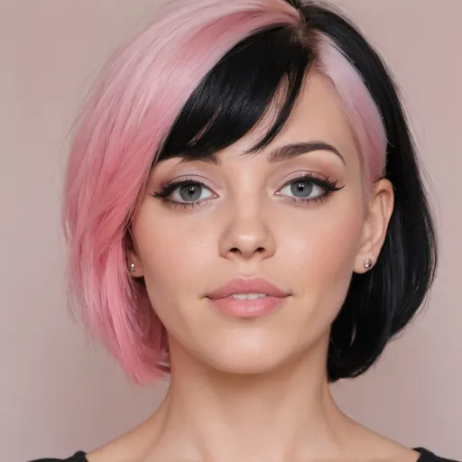 Prompt: gracefull picture of a women with pink black hair