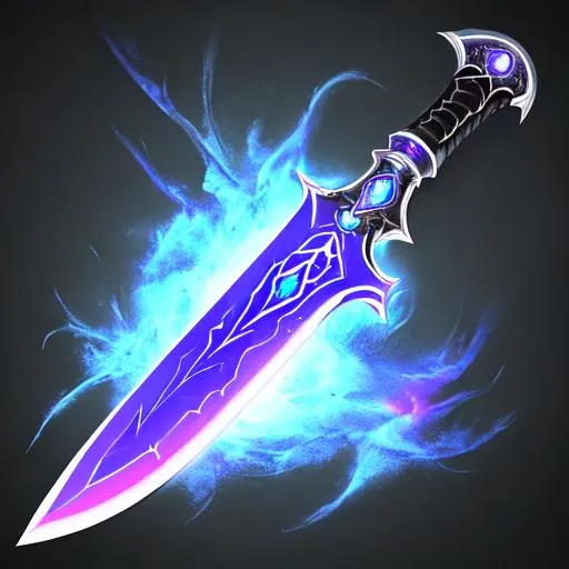 Prompt: Generate an image of a glowing, spectral knife. The style should be realistic. The blade should be longer than the handle. The design should be simple