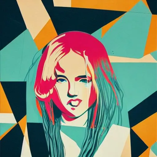 Prompt: abstract 1998 european blond hiphop girl by sachin teng x supreme, attractive, stylish, designer, green, asymmetrical, geometric shapes, graffiti, street art