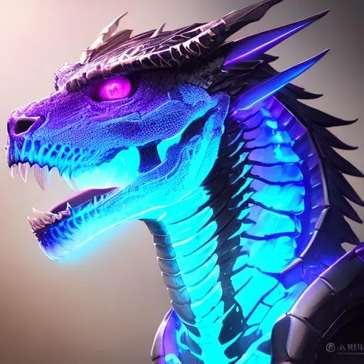 Prompt: Watercolor portrait of a roaring neon skeleton dragon with iridescent black markings and a cute face, perfect composition, hyperrealistic, super detailed, 8k, high quality, trending art, trending on artstation, sharp focus, studio photo, intricate details, highly detailed, by greg rutkowski, illustration, watercolor