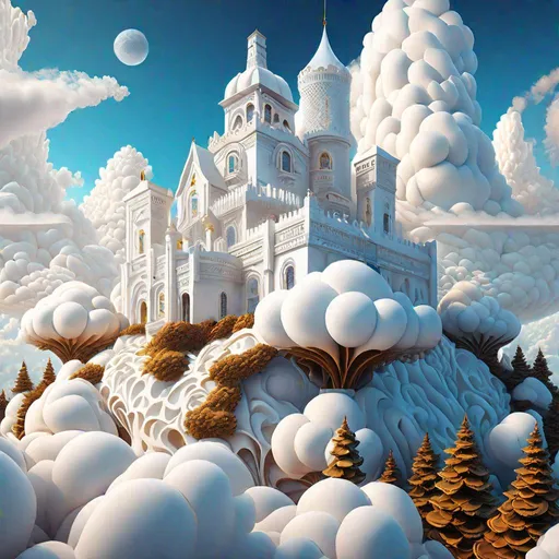 Prompt: "a beautiful strange white castle by MC Escher, Salvador Dali, Greg Rutkowski and Ferdinand Knab, Deep Vibrant Colours, Creativity Unleashed, Beautiful Realistic Creative Artwork, Hyperdetailed Trending on Artstation, 8k resolution, Geometric, spiral; white dreamy castle covered in clouds on a white cloud in the sky, Dreamy, Surreal"