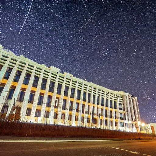 Prompt: Soviet buildings in a night sky