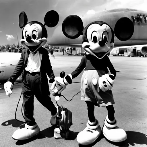 Prompt: Mickey mouse coming back from Vietnam after serving in the war