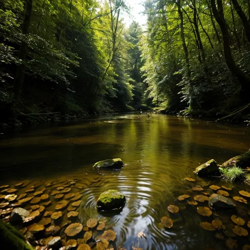 Prompt:  "Nymphs in river in the forest",  