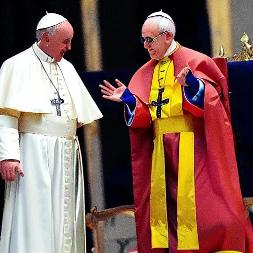 Prompt: the pope is disguised as gohan.