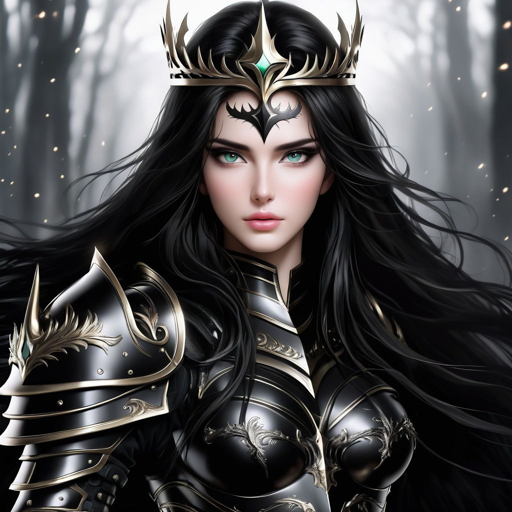 Beautiful Goddess of Life in black armor, enchanting...