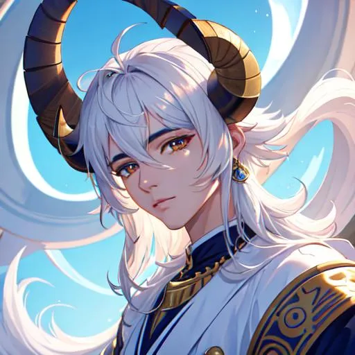 Prompt: Aries  The Ram zodiac as a 
male human, 8k, UHD,  highly detailed, close up