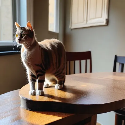 Prompt: Cat sitting on a table