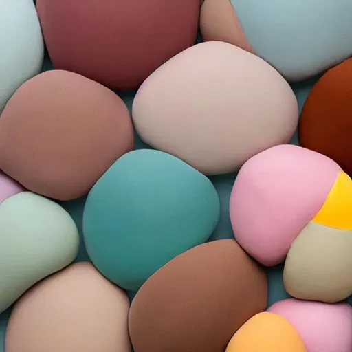 Prompt: create a calming composition of pastel colored blobs lightly overlapping, it should all be kind of mauve and beige very creamy easy on the eyes. Not sharp or jarring smooth happy colors that are pinks, yellows, blues, and oranges all pastels