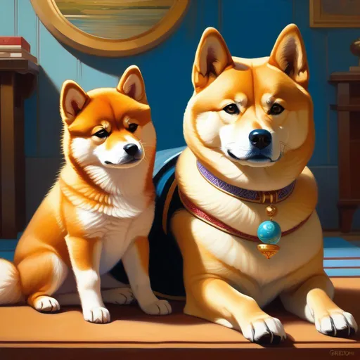 Prompt: Pregnant Shiba Inu, doge, cheems, cartoony style, extremely detailed painting by Greg Rutkowski and by Henry Justice Ford and by Steve Henderson 