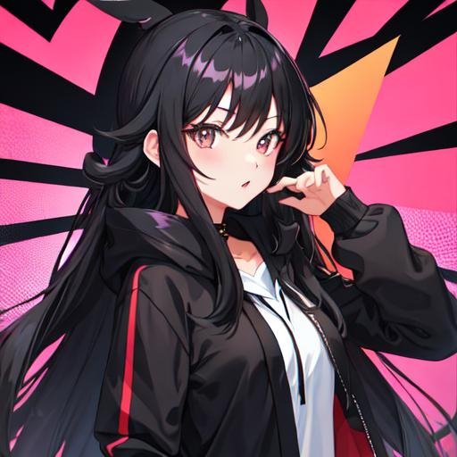 Black long hair anime high school cool girl with bla