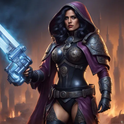 Prompt: Selma Hayek as a genestealer cult leader, Skimpy Outfit, Warhammer 40000, 