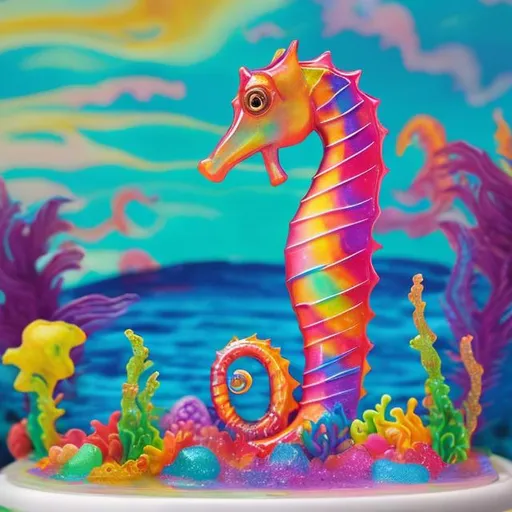 Prompt: Seahorse diorama in the style of Lisa frank