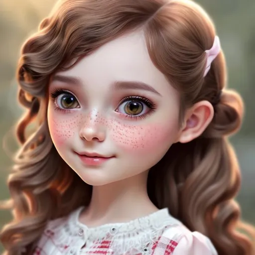 Prompt: an aldult with Pigtails soft brown wavy hair, soft brown eyes with red untertone, realistic, digital art, 64k