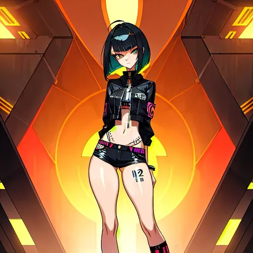 Prompt: a lonely AI girl, very tall, thick thighs, wide hips, huge glutes, long legs, slender arms, slender waist, big beautiful symmetrical eyes, intriguingly beautiful face, aloof expression, bob haircut with bangs, wearing Ghetto-Punk fashion clothes, wearing Ghetto-Punk accessories, high fashion, 12K resolution, hyper quality, hyper-detailed, 12K resolution, hyper-professional