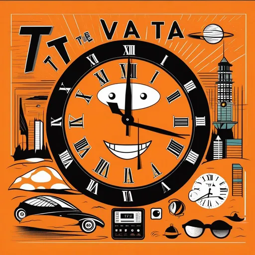 Prompt: poster for the tva (time variance authority) make it unsettling and 90s style poster, weird orange cartoon clock with face, slogans etc