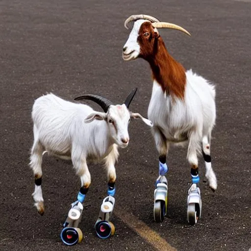 Prompt: goats in roller skates