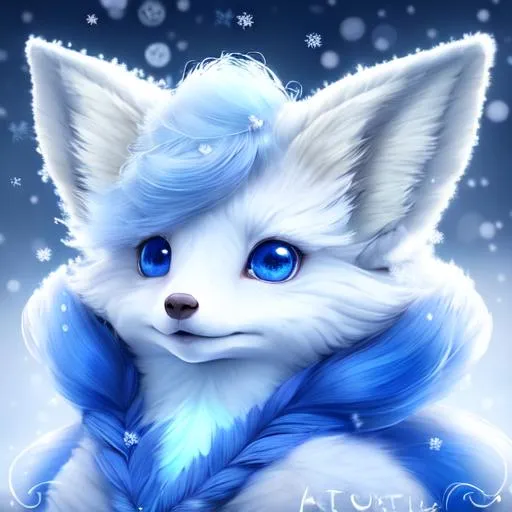 Prompt: Portrait of {a beautiful vulpix} with {blue} hair and with cute face, beautiful innocent eyes, delicate wings, {winter wonderland}, perfect composition, hyperrealistic, super detailed, 8k, high quality, trending art, trending on artstation, sharp focus, studio photo, intricate details, highly detailed