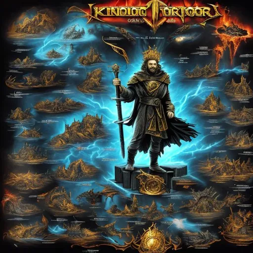 Prompt: King of thunder, throne, space, destruction, cataclysmic event, robes, golden sword
