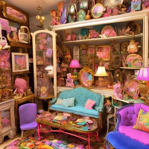Prompt: Lisa frank style antique store diorama 