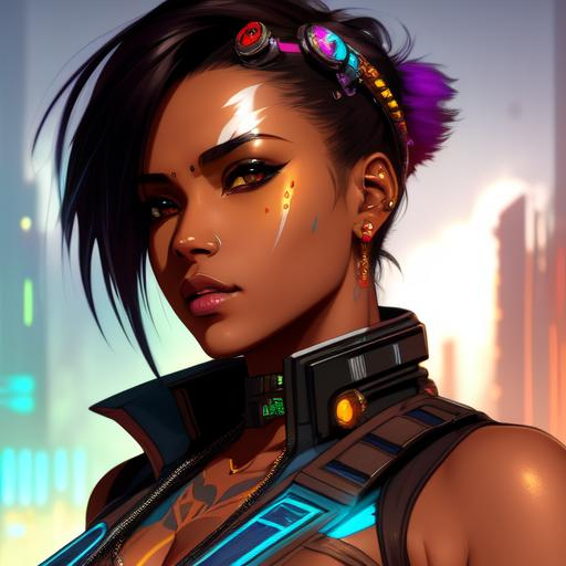 Beautiful woman cyberpunk princess, brown skin, symm... | OpenArt