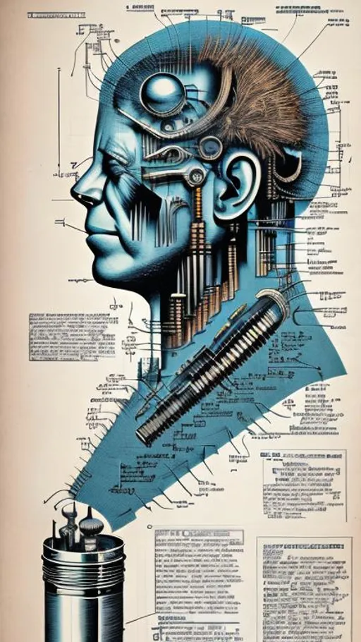 Prompt: technical drawing blueprint Futurism art style infographics exploded view of  biomechanical face of john f Kennedy smoking a cigar by hr giger  retro, infographics, marginalia, detailed exploded view, 1950's popular mechanics poster, retrofuturistic, cross-section, internal workings 
