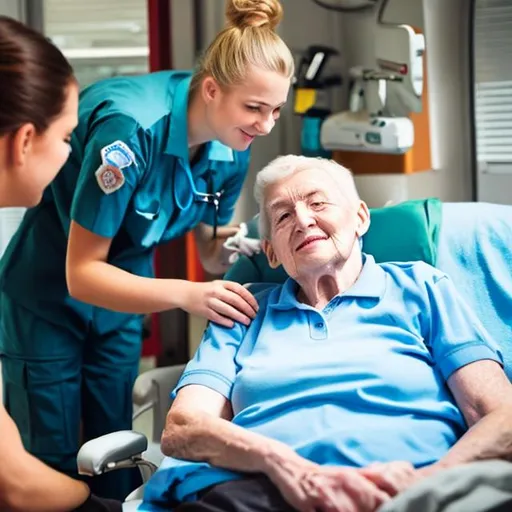 Prompt: Ambulance caring for a hospice patient