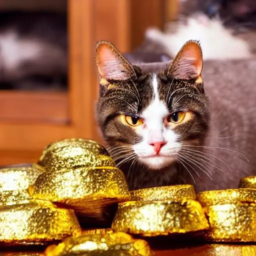 Prompt: Cat tons of gold