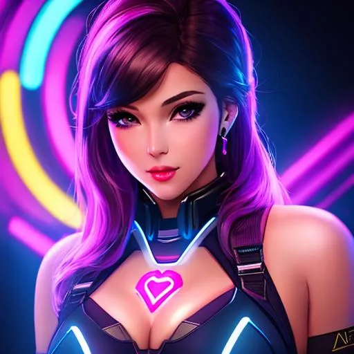 Prompt: high quality, beautiful woman, overwatch, deviant art, neon lights