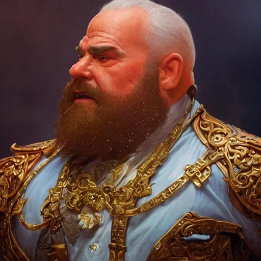 Prompt: a dwarven politician, dressed in fancy work wear, ripping off his clothes in a rage, wild magic pulsing, orange magic, raging, highly detailed, digital painting, art by Stanley Lau and Artgerm and magali villeneuve and Alphonse Mucha, artstation, octane render, cgsociety